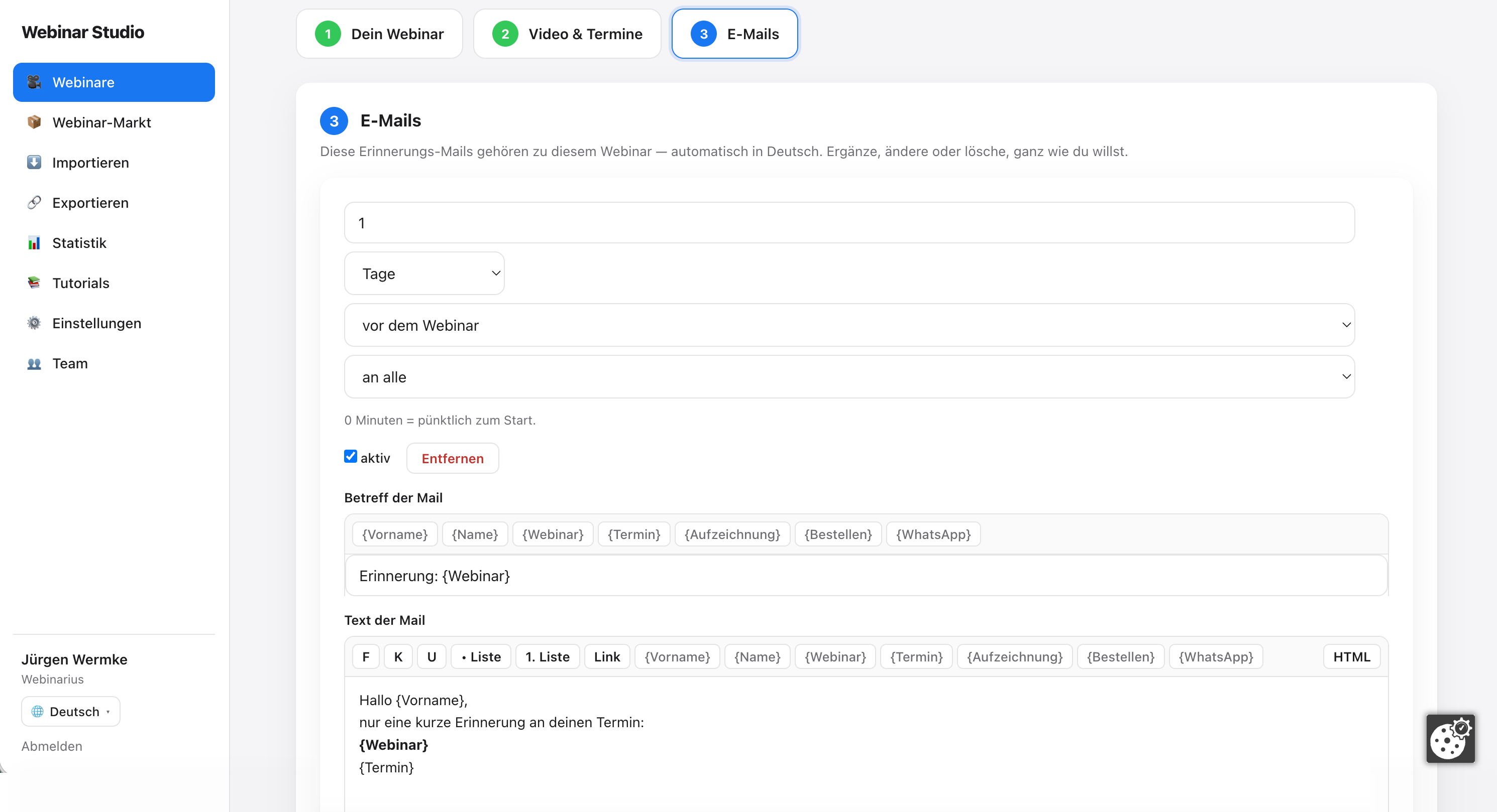 Step 3 — reminder e-mails